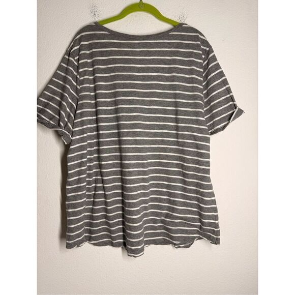 a.n.a. Women's V Neck Short Sleeve T Shirt Gray White Stripe Size 1X Cotton - Picture 3 of 12